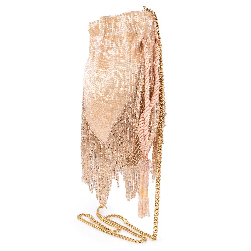 Beaded Fringe Drawstring Crossbody Bridal Clutch - Carol Hannah