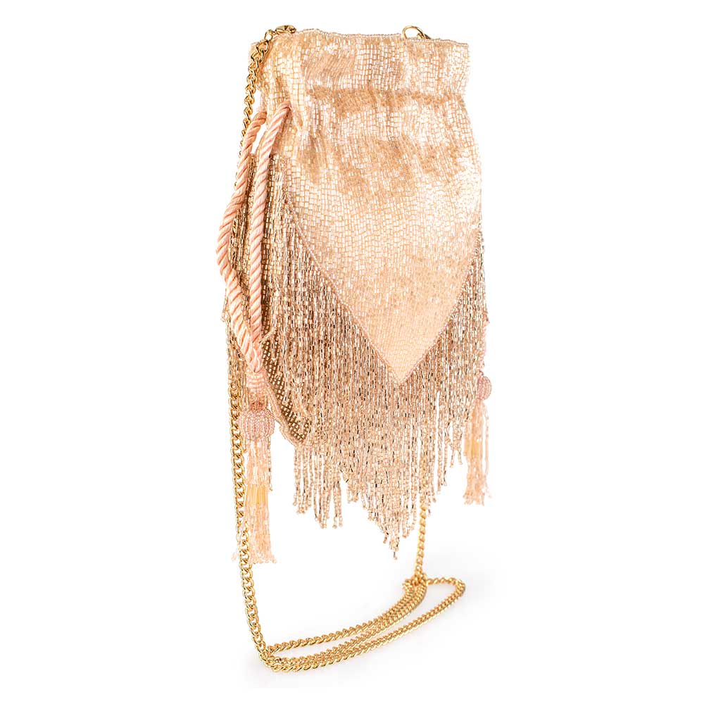 Beaded Fringe Drawstring Crossbody Bridal Clutch - Carol Hannah